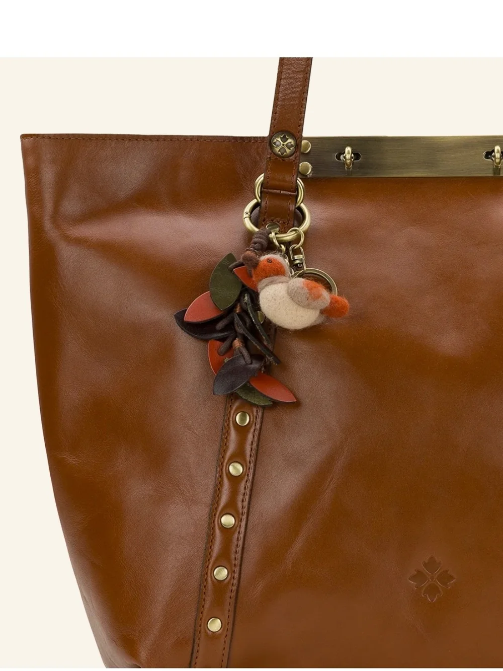 Cute Bird Keychain with Leather Leaf Tassel - Orange & Olive NWT Patricia Nash
